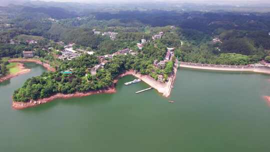 四川眉山市黑龙潭水库黑龙潭景区白昼航拍