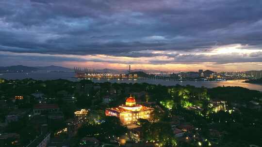 厦门 鼓浪屿八卦楼钢琴博物馆 海边建筑夜景