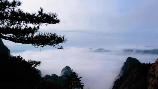 黄山风景区壮观山顶云海延时唯美风景视频素