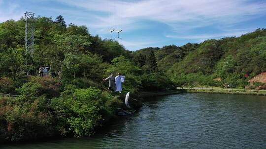 航拍新农村旅游开发水上运动