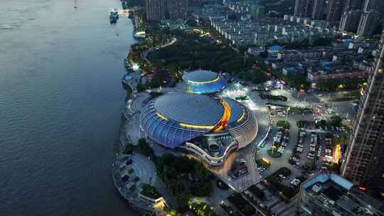 芜湖城市夜景金鹰国际地标长江航拍
