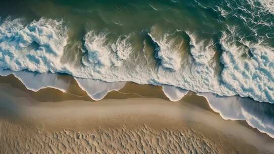 航拍海浪拍打沙滩景象