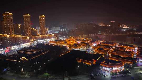 江西樟树三皇里旅游休闲街区夜景航拍