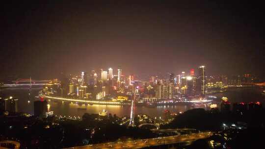 4K重庆渝中区全景夜景长江风光航拍视频视频素材模板下载