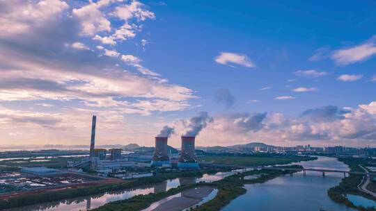 8K航拍城乡结合部火力发电工业污染气体排放