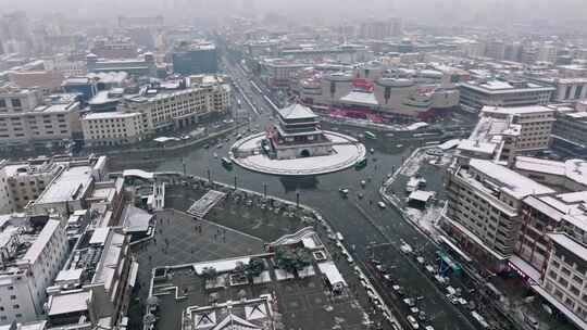 西安钟楼雪景视频素材模板下载