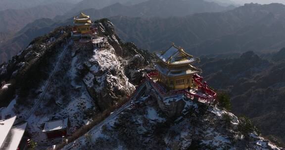 航拍河南洛阳老君山雪景风景