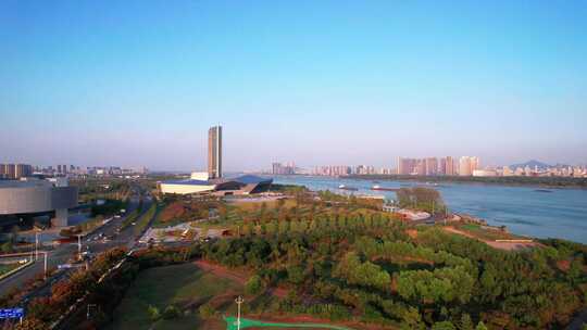 扬子江国际会议中心日落4k航拍