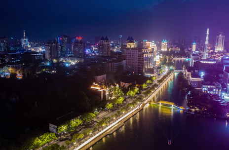 南通濠河风景区市中心夜景航拍延时