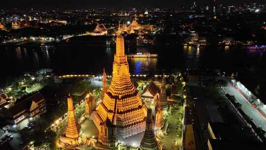 原创 泰国曼谷郑王庙城市航拍夜景