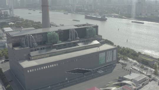 上海当代博物馆外观拉镜头大景别航拍