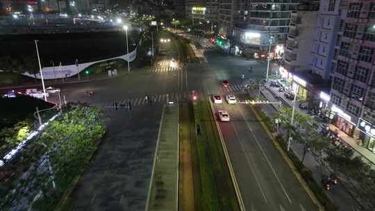 海南三亚胜利路夜景航拍