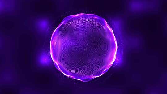 紫色高科技领域与发光粒子在球体3d动画