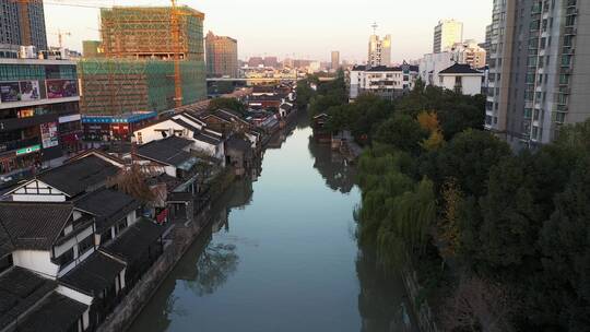 杭州市拱墅区胜利河美食街夜景航拍