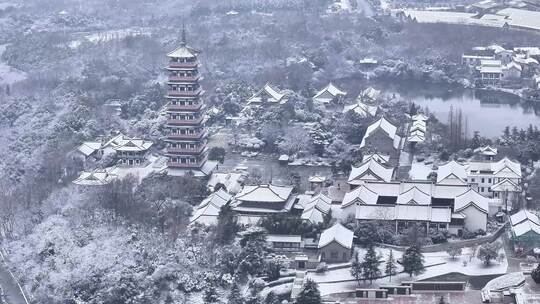 航拍扬州瘦西湖大明寺观音山宋夹城园林雪景