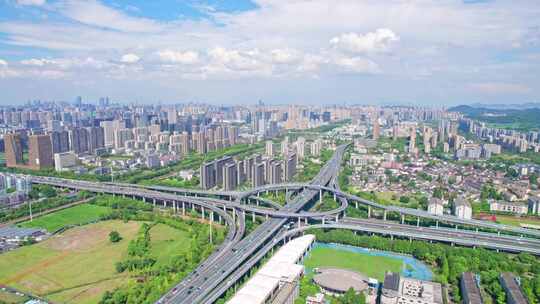 杭州滨江彩虹立交桥城市建筑风景航拍