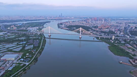 江门江海区城市晚霞风光航道航拍