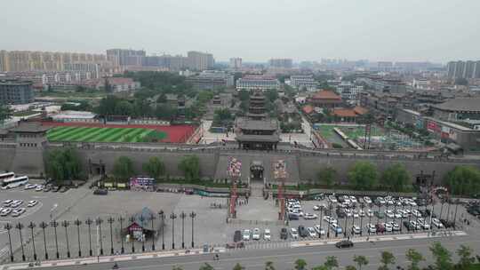 航拍山东菏泽水浒好汉城4a景区