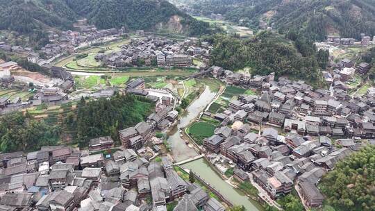 广西柳州三江程阳八寨侗寨航拍