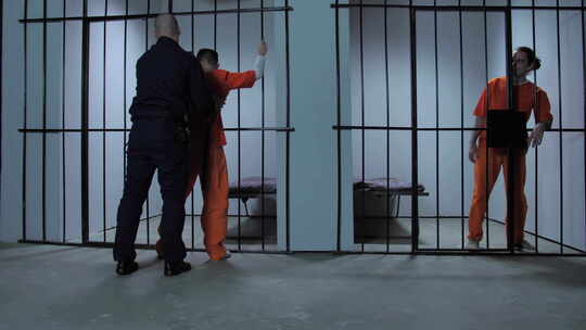 狱卒把罪犯锁在牢房里视频素材模板下载