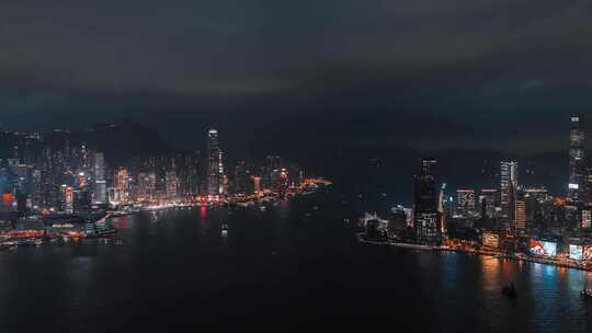 航拍海湾夜景和城市夜景