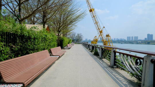 江边滨江公园长椅 时尚休闲小路视频素材模板下载
