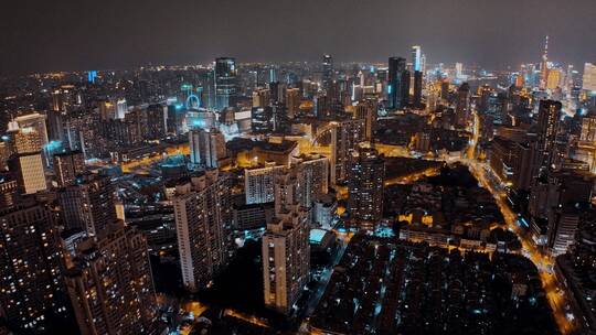 上海黄浦区南北高架夜景航拍视频素材模板下载