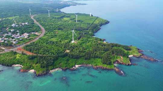 航拍海南环岛公路海洋森林海岸与海岸线航拍