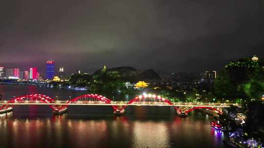 航拍广西柳州文惠桥夜景