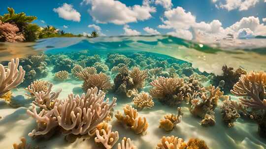 海底珊瑚与海面风光景象