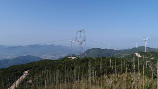 环保电力设施风力发电风车航拍