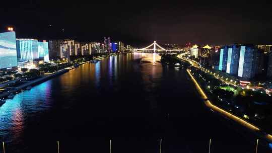 航拍福建福州闽江鳌峰大桥夜景