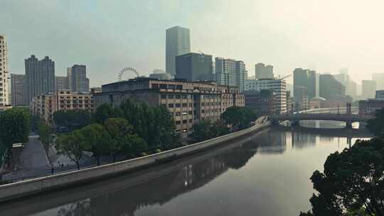 上海城市苏州河沿岸航拍视频素材模板下载