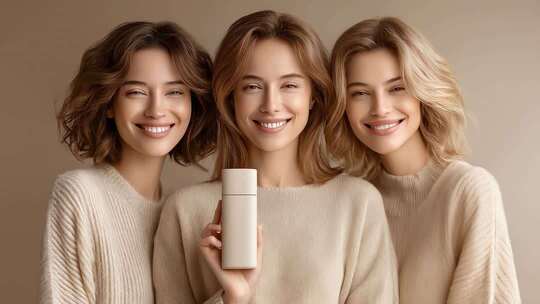 美丽女性展示简约风格护肤品