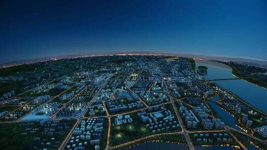 航拍城市建筑区位夜景动画素材