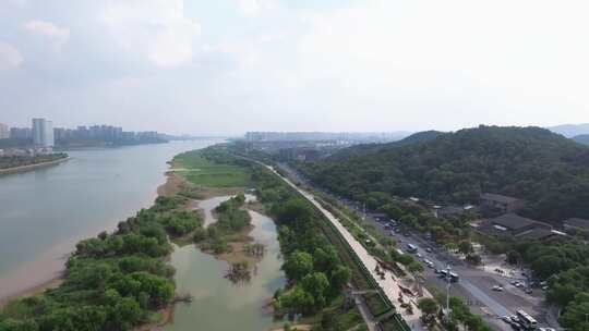 航拍长沙橘子洲头湘江两岸江景城市天际线