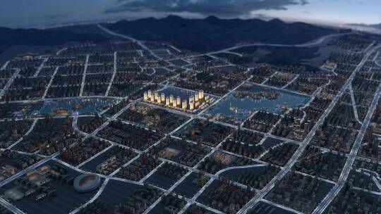 俯拍地产建筑区位夜景三维动画视频素材模板下载