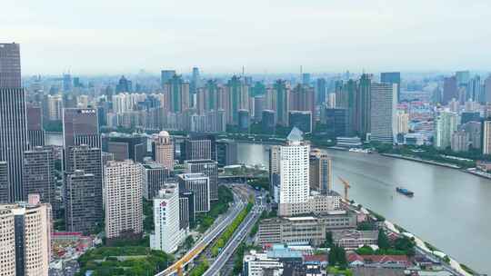 上海市黄浦江城市地标南浦大桥车流江景河流视频素材模板下载