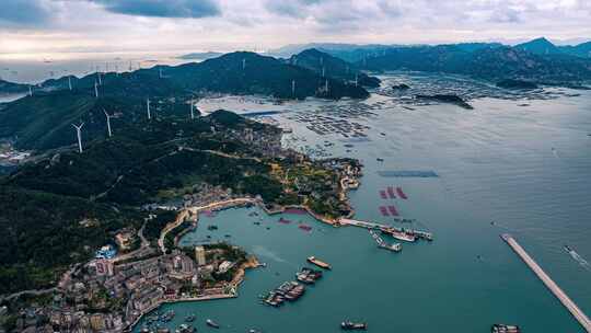 中国福建福州连江县渔村海洋山川航拍