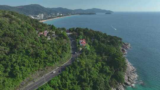 HDR泰国普吉岛芭东海滨公路航拍自然景观