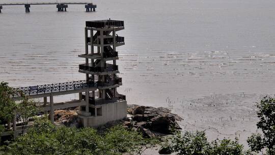 杭州湾海边城市岛屿礁石海浪