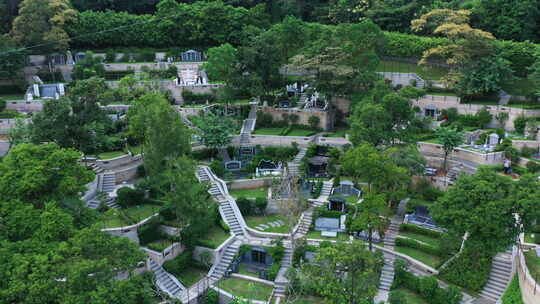 墓地绿植环绕鸟瞰全景