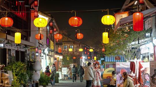 杭州小河直街历史街区夜市灯笼亮化延时