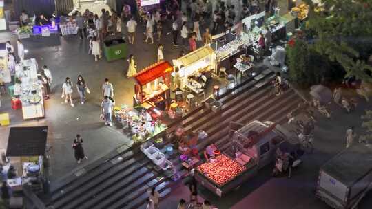 高清实拍夜市小吃街夜景人来人往