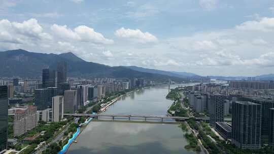航拍福州闽江两岸城市风光视频素材模板下载