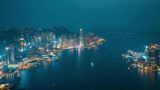 香港维多利亚港夜景航拍夜景环绕延时