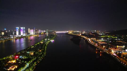 湖南 长沙 湘江 橘子洲 夜景 航拍