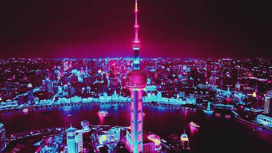 上海赛博朋克城市夜景视频素材模板下载