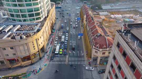 上海黄浦区河南南路航拍马路道路车流交通风