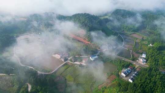 南充市嘉陵区和美乡村云雾缭绕